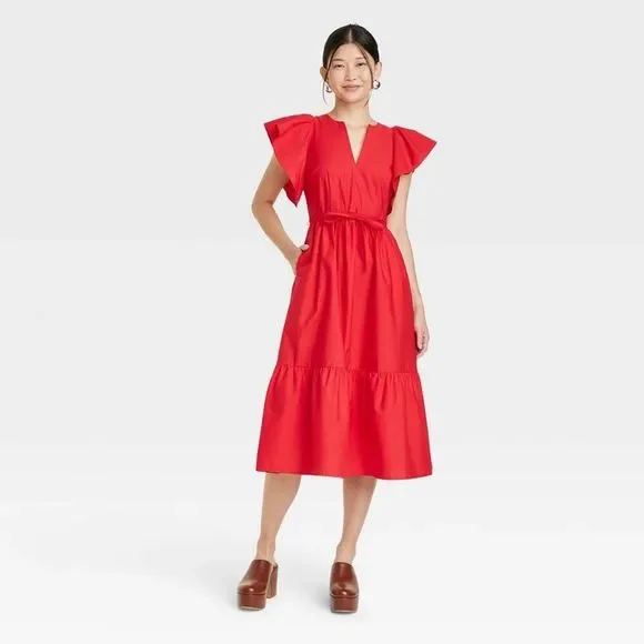 knee length dresses for ladies Red Wrap Side Tie Midi Dress – AX Paris US